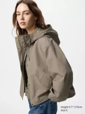 Cotton Blend Short Parka 33 KHAKI